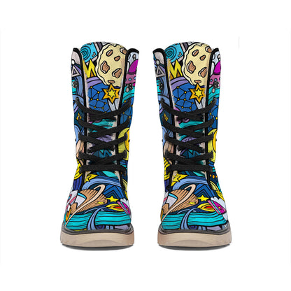 Abstract Cartoon Galaxy Space Print Winter Boots