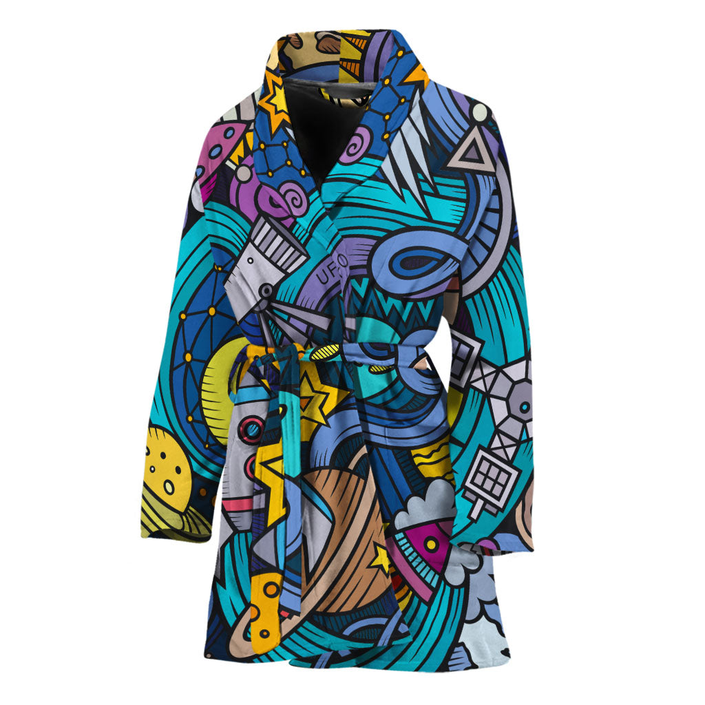 Abstract Cartoon Galaxy Space Print Women's Bathrobe