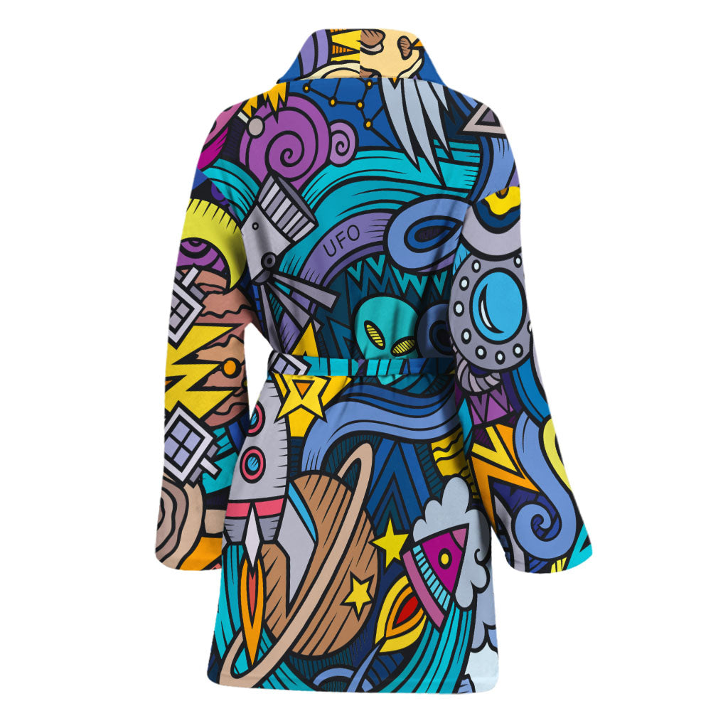 Abstract Cartoon Galaxy Space Print Women's Bathrobe