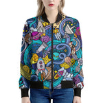 Abstract Cartoon Galaxy Space Print Women's Bomber Jacket