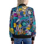 Abstract Cartoon Galaxy Space Print Women's Bomber Jacket