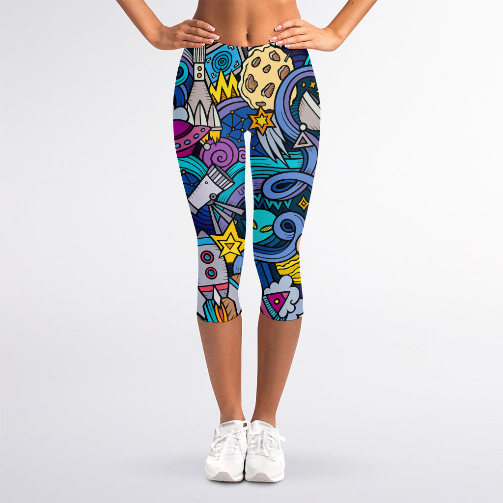 Abstract Cartoon Galaxy Space Print Women's Capri Leggings
