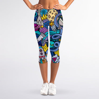 Abstract Cartoon Galaxy Space Print Women's Capri Leggings