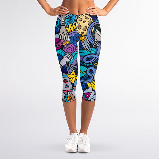 Abstract Cartoon Galaxy Space Print Women's Capri Leggings