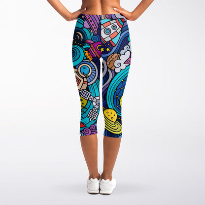 Abstract Cartoon Galaxy Space Print Women's Capri Leggings