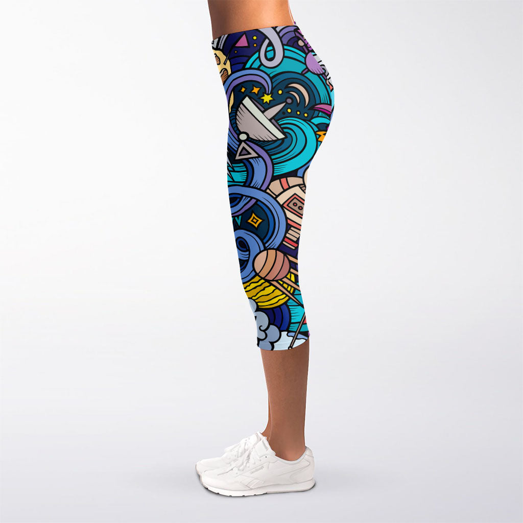 Abstract Cartoon Galaxy Space Print Women's Capri Leggings