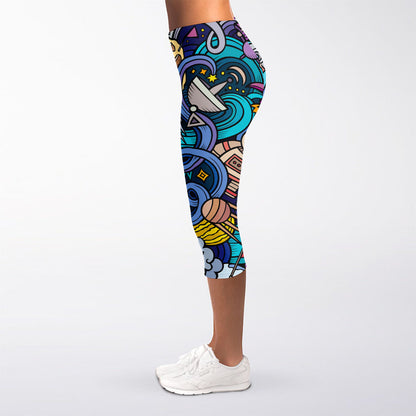 Abstract Cartoon Galaxy Space Print Women's Capri Leggings