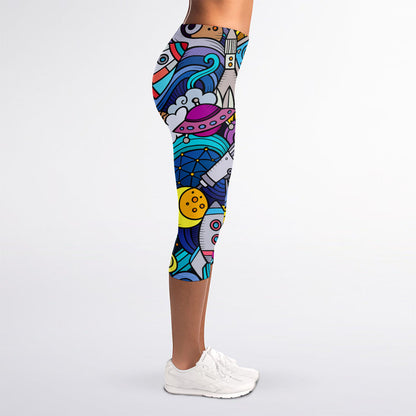 Abstract Cartoon Galaxy Space Print Women's Capri Leggings
