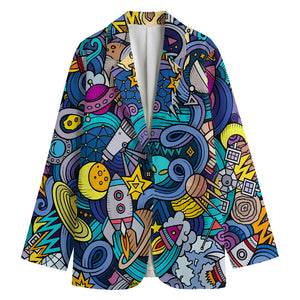 Abstract Cartoon Galaxy Space Print Women's Cotton Blazer