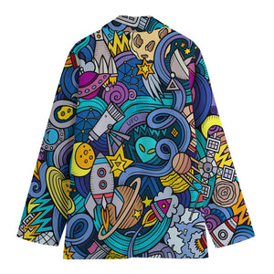 Abstract Cartoon Galaxy Space Print Women's Cotton Blazer