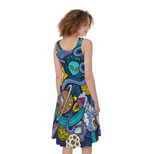Abstract Cartoon Galaxy Space Print Women's Sleeveless Dress