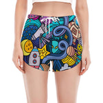 Abstract Cartoon Galaxy Space Print Women's Split Running Shorts
