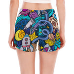 Abstract Cartoon Galaxy Space Print Women's Split Running Shorts