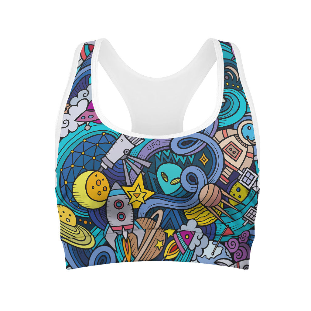Abstract Cartoon Galaxy Space Print Women's Sports Bra