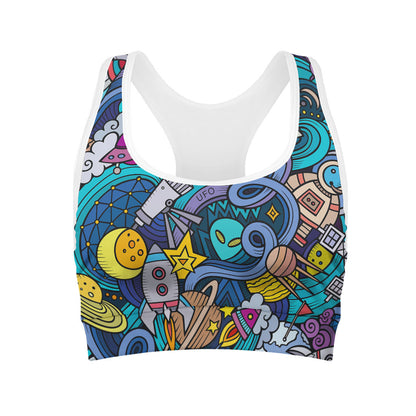 Abstract Cartoon Galaxy Space Print Women's Sports Bra