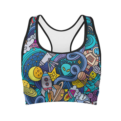 Abstract Cartoon Galaxy Space Print Women's Sports Bra