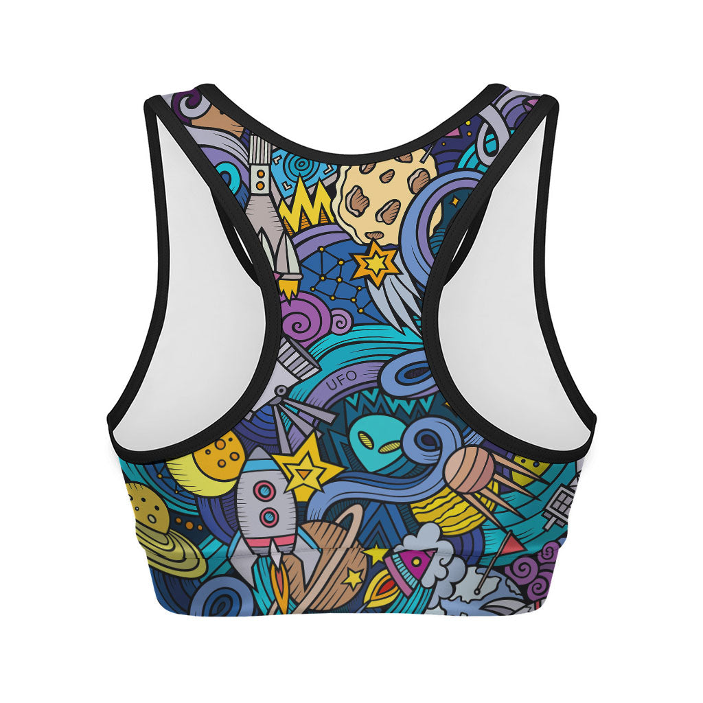 Abstract Cartoon Galaxy Space Print Women's Sports Bra