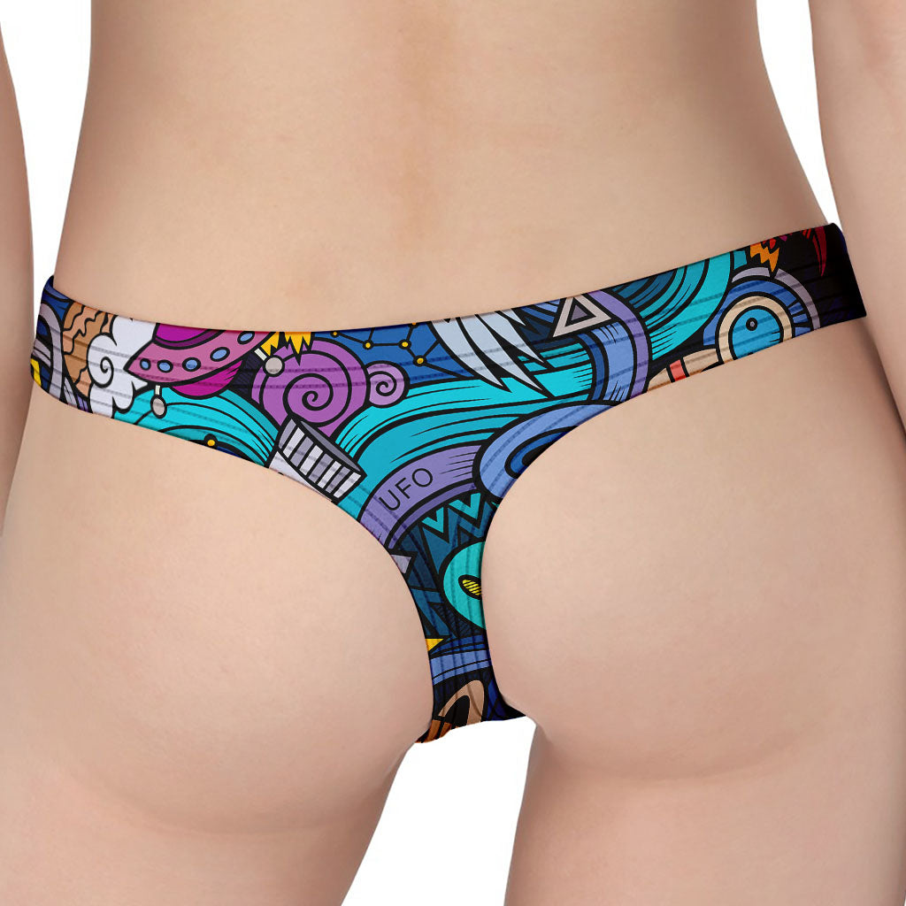 Abstract Cartoon Galaxy Space Print Women's Thong