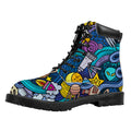 Abstract Cartoon Galaxy Space Print Padded Collar Lace Up Boots