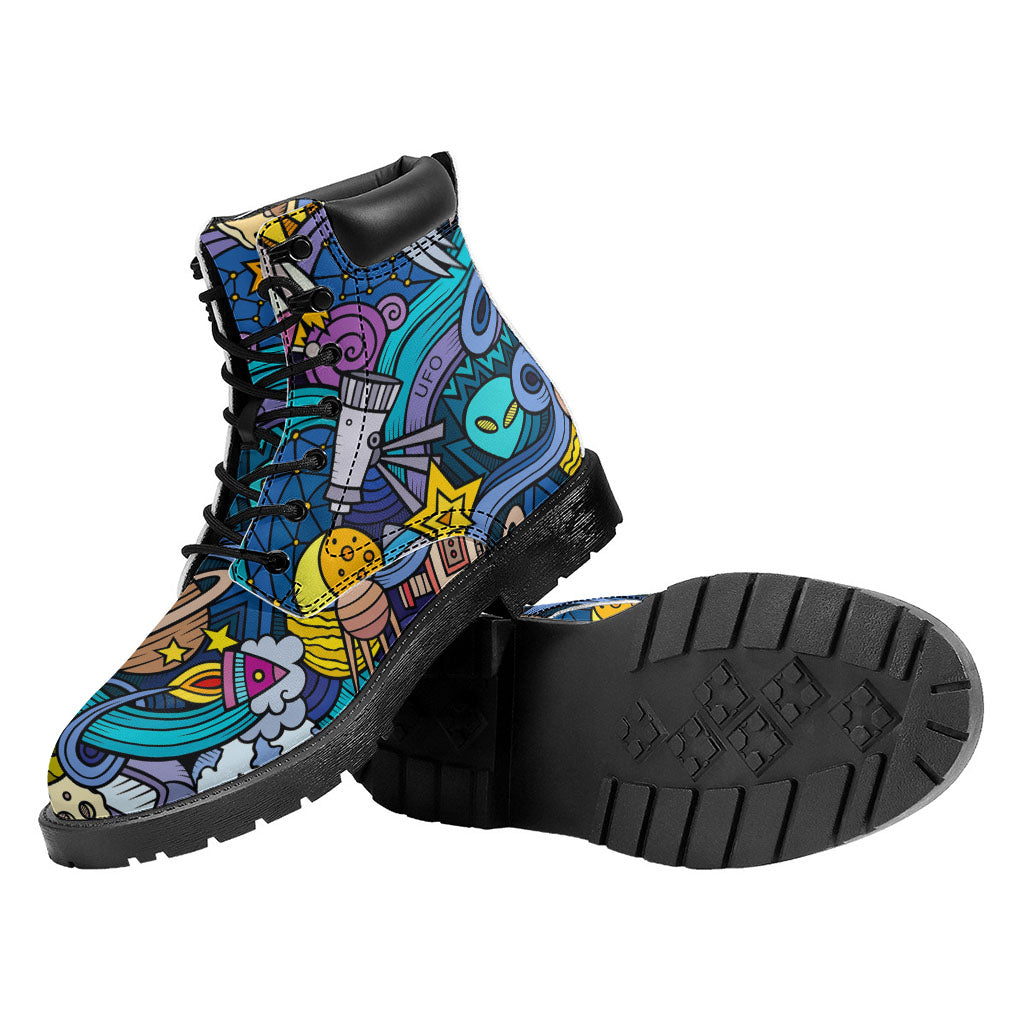 Abstract Cartoon Galaxy Space Print Work Boots