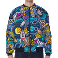 Abstract Cartoon Galaxy Space Print Zip Sleeve Bomber Jacket