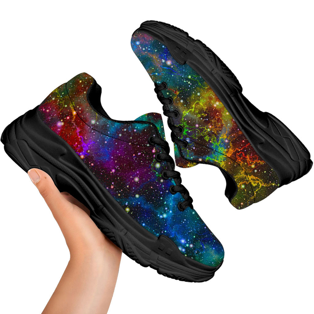 Abstract Colorful Galaxy Space Print Black Chunky Shoes