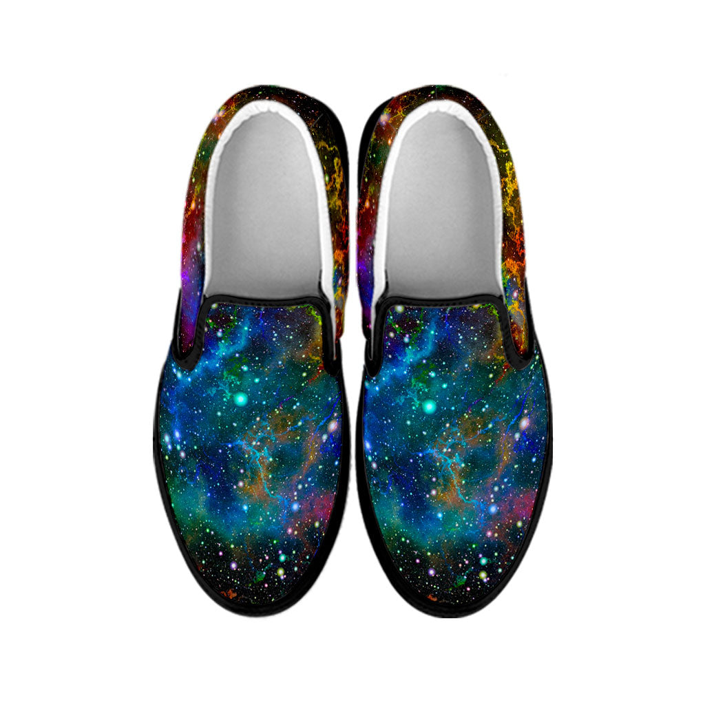 Abstract Colorful Galaxy Space Print Black Slip On Sneakers