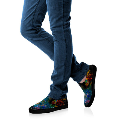 Abstract Colorful Galaxy Space Print Black Slip On Sneakers