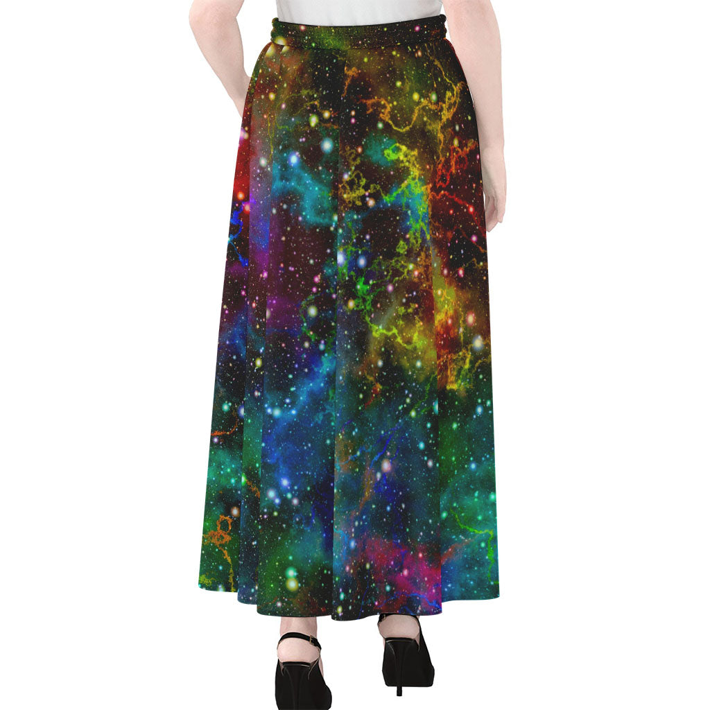 Abstract Colorful Galaxy Space Print Chiffon Maxi Skirt