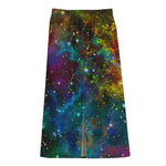 Abstract Colorful Galaxy Space Print Cotton Front Slit Maxi Skirt