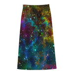 Abstract Colorful Galaxy Space Print Cotton Front Slit Maxi Skirt