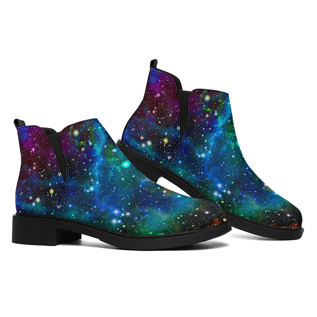 Abstract Colorful Galaxy Space Print Flat Ankle Boots