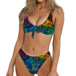 Abstract Colorful Galaxy Space Print Front Bow Tie Bikini