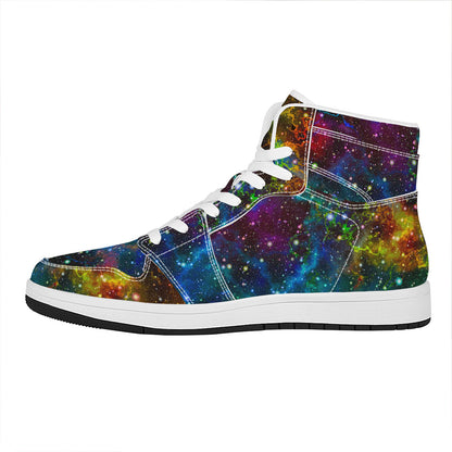 Abstract Colorful Galaxy Space Print High Top Leather Sneakers