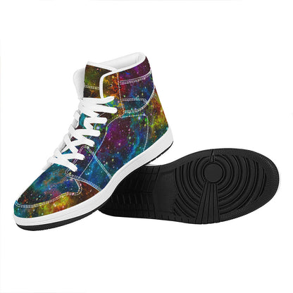 Abstract Colorful Galaxy Space Print High Top Leather Sneakers
