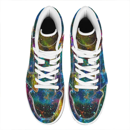 Abstract Colorful Galaxy Space Print High Top Leather Sneakers