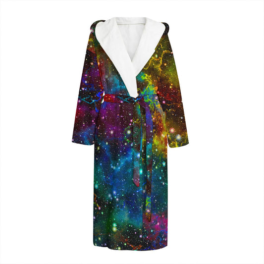Abstract Colorful Galaxy Space Print Hooded Bathrobe