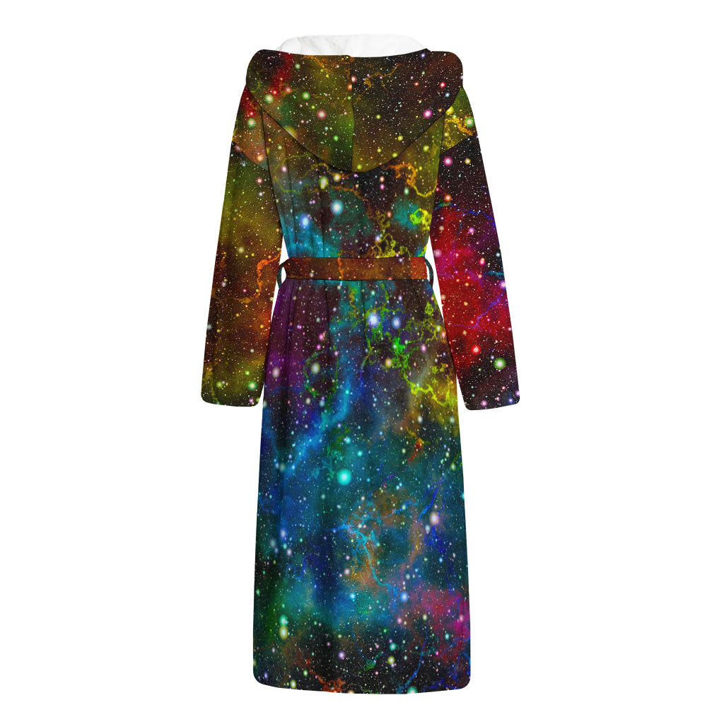 Abstract Colorful Galaxy Space Print Hooded Bathrobe