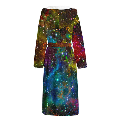 Abstract Colorful Galaxy Space Print Hooded Bathrobe