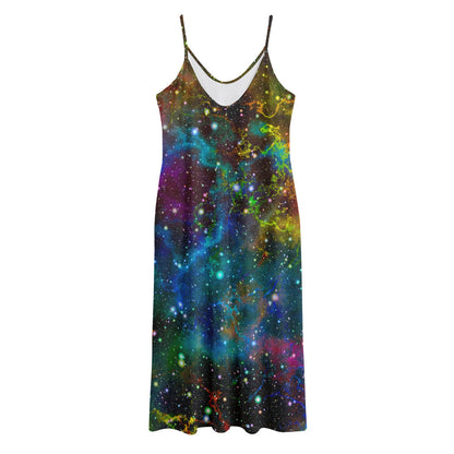 Abstract Colorful Galaxy Space Print Jersey Midi Cami Dress