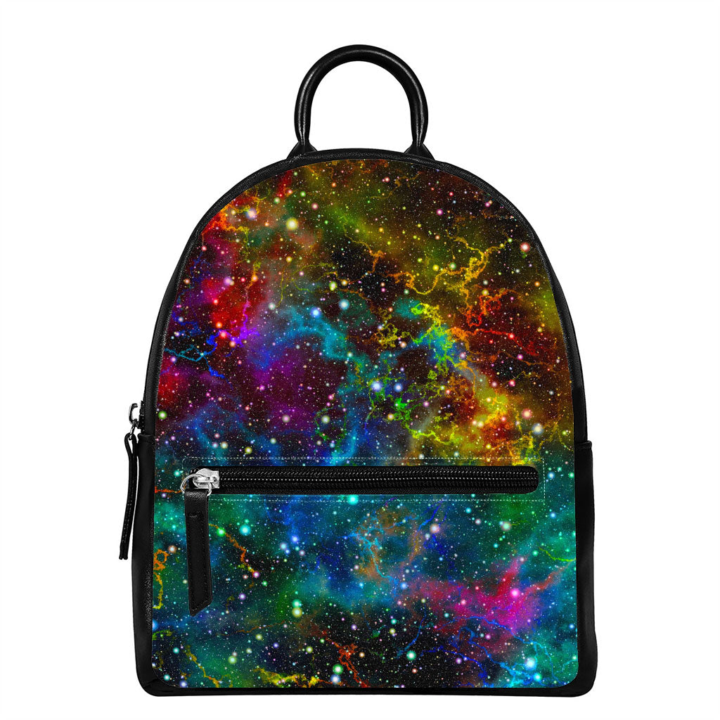 Abstract Colorful Galaxy Space Print Leather Backpack