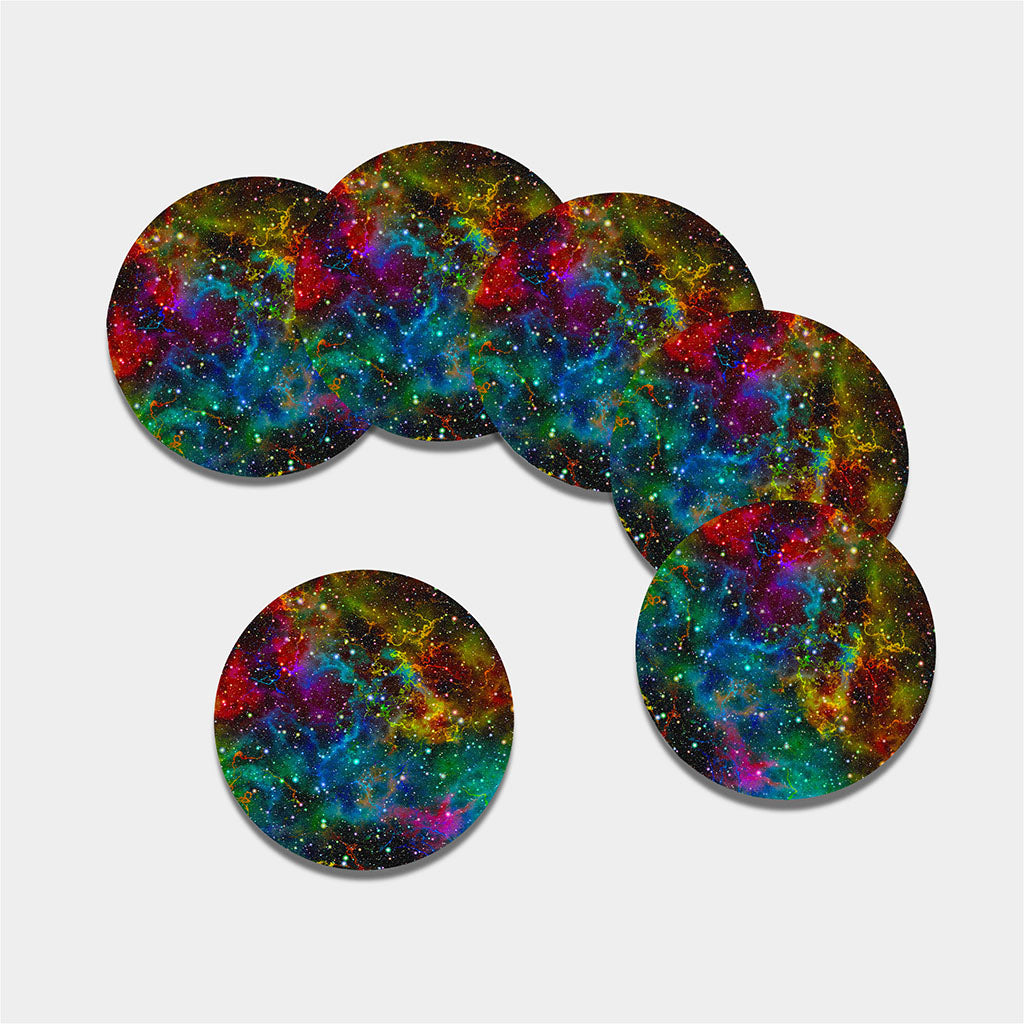 Abstract Colorful Galaxy Space Print Leather Coaster Set