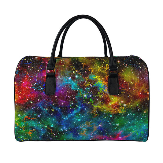 Abstract Colorful Galaxy Space Print Leather Duffle Bag