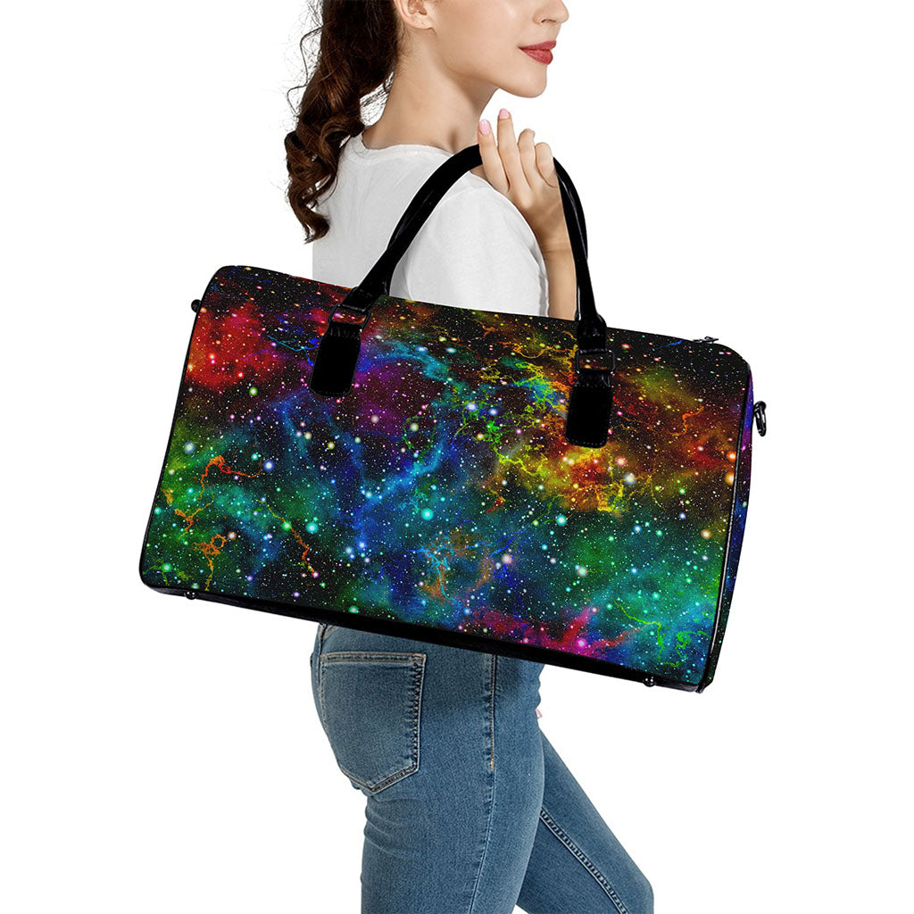 Abstract Colorful Galaxy Space Print Leather Duffle Bag
