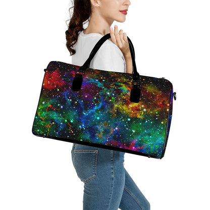 Abstract Colorful Galaxy Space Print Leather Duffle Bag
