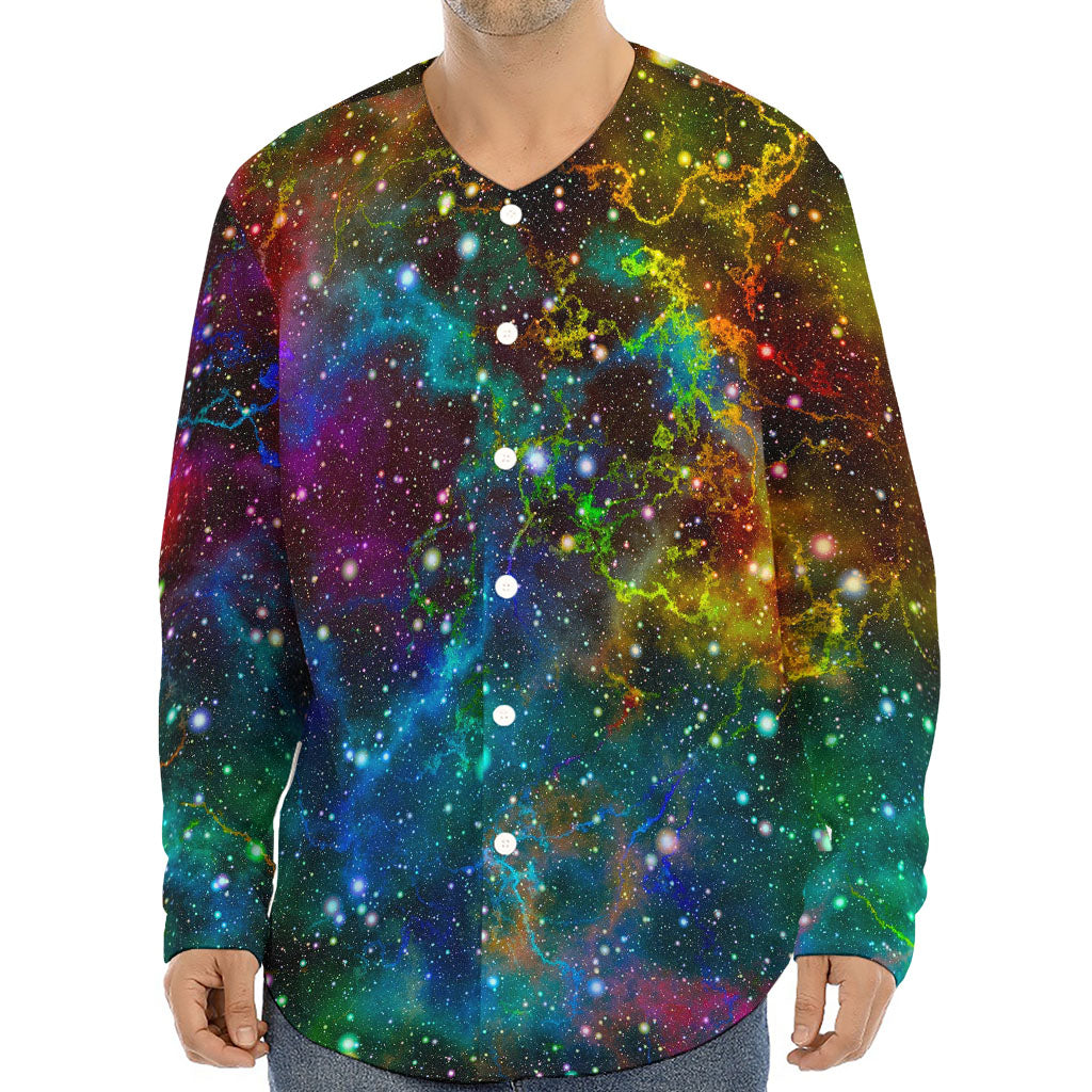 Abstract Colorful Galaxy Space Print Long Sleeve Baseball Jersey