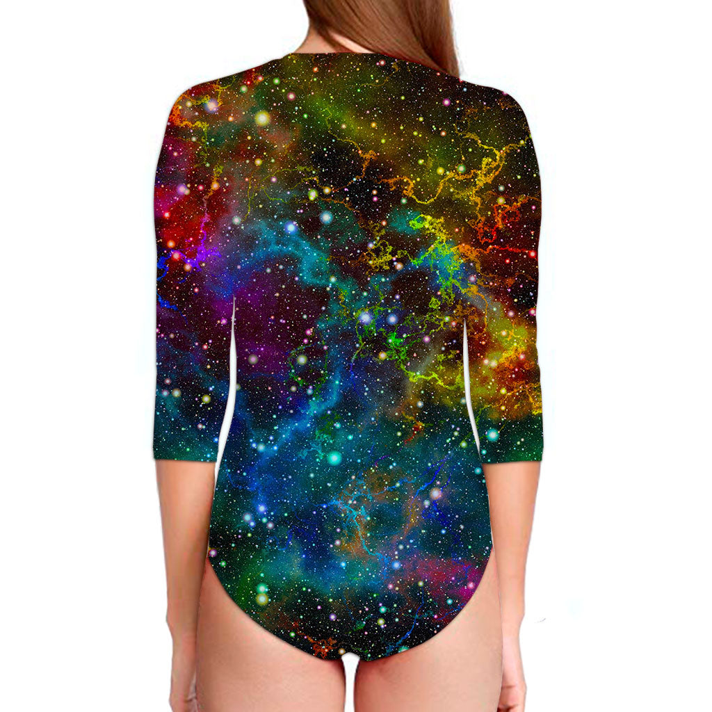 Abstract Colorful Galaxy Space Print Long Sleeve Swimsuit