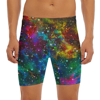 Abstract Colorful Galaxy Space Print Men's Long Boxer Briefs