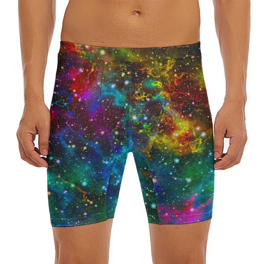 Abstract Colorful Galaxy Space Print Men's Long Boxer Briefs
