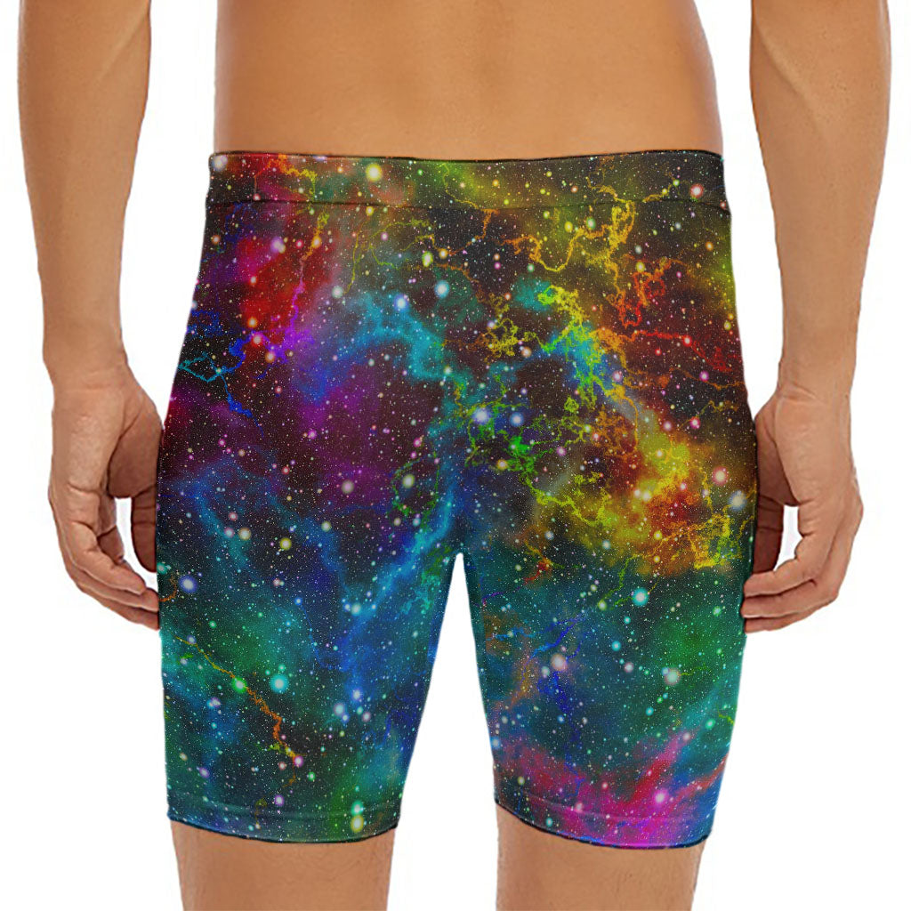 Abstract Colorful Galaxy Space Print Men's Long Boxer Briefs